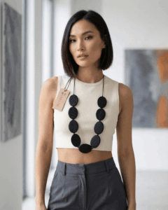 collana in legno nera artigianale brand suwa