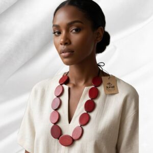 collana in legno rossa artigianale brand suwa